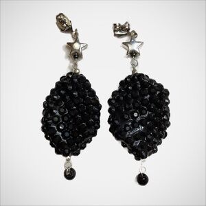KVITKA CREATIONS Handmade Black Beaded Star Dangle Stud Earrings